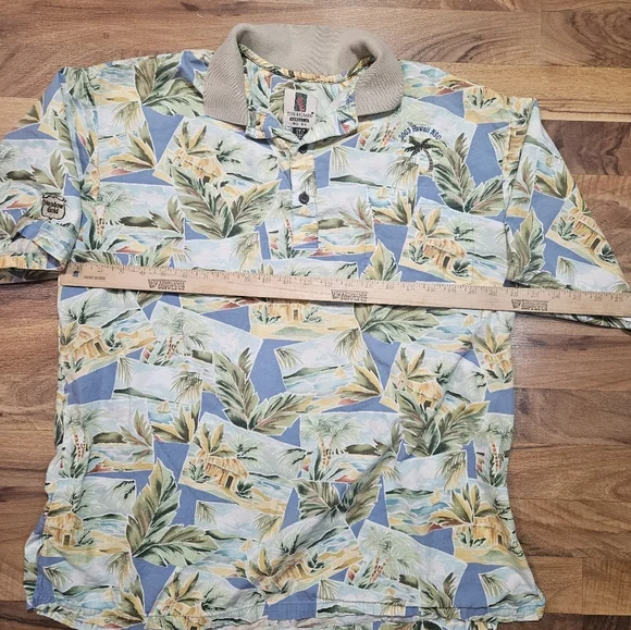 Tori Richard Honolulu Mens Polo Shirt Blue 2003 Tropical Floral Graphic Large - Picture 5 of 9